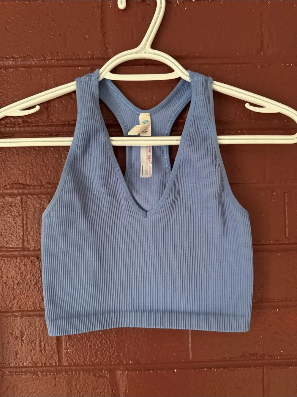 Free People Movement Ribbed V-Neck Racerback Crop Tank Top Light Blue Small - Picture 1 of 5